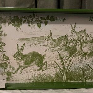 Micheal Design Works Green Decoupage Rabbit Illustration Tray and 2 Books